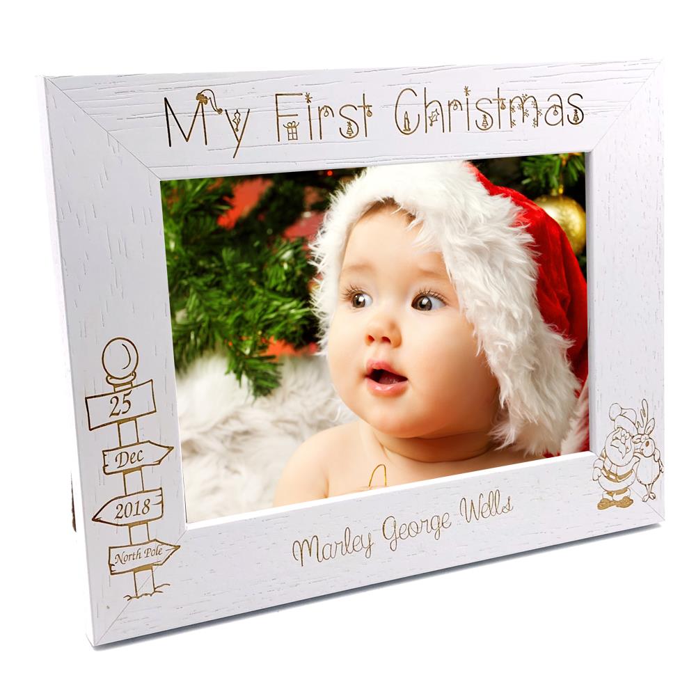 White Wooden Personalised First Christmas Photo Frame Gift C48w 8