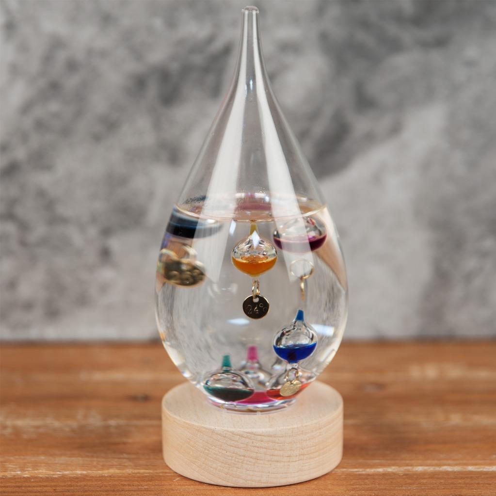 Large Tear Drop Design Galileo thermometer On Wood Stand G153 eBay