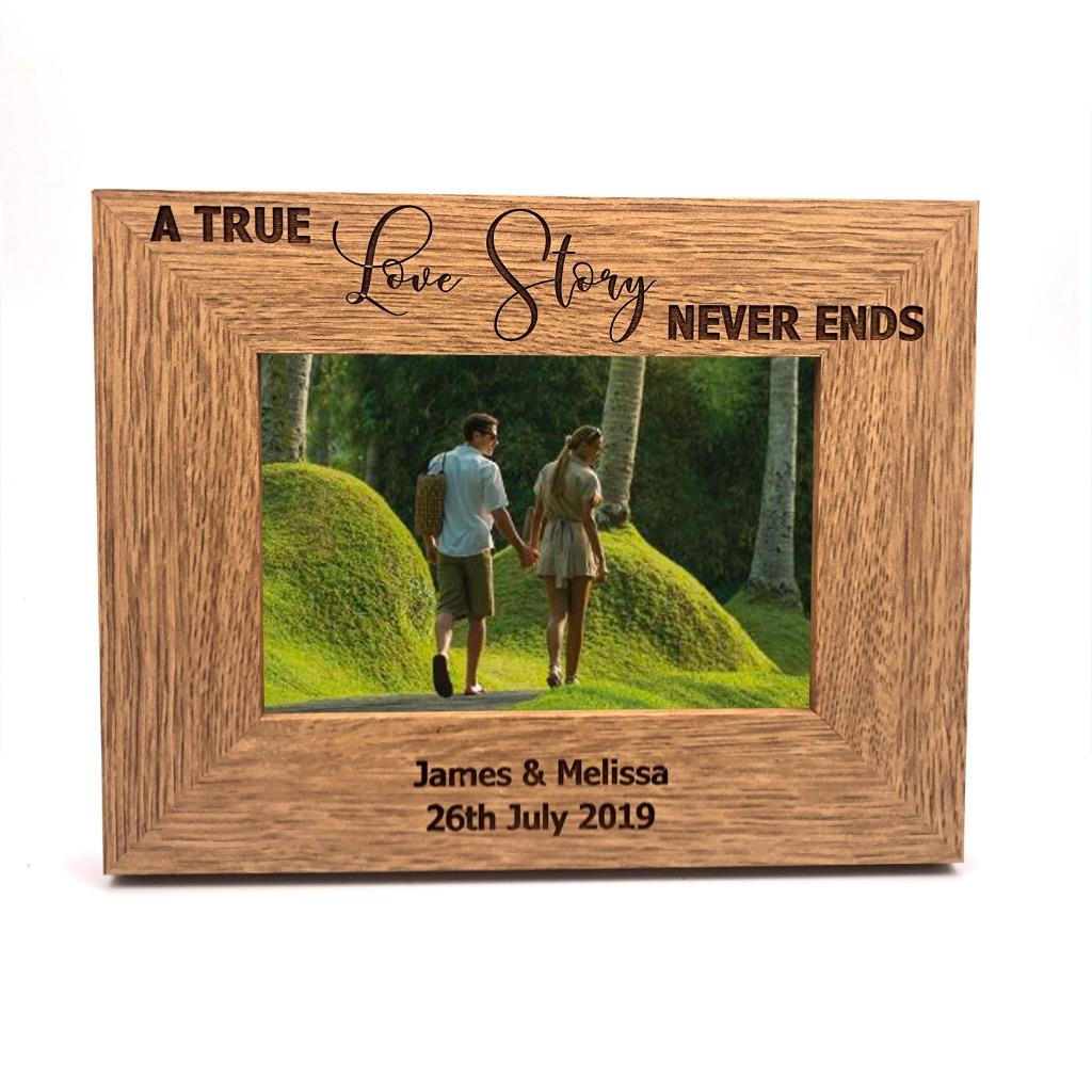 A True Love Story Never Ends Personalised Engraved Photo Frame Gift Fw358 Ebay