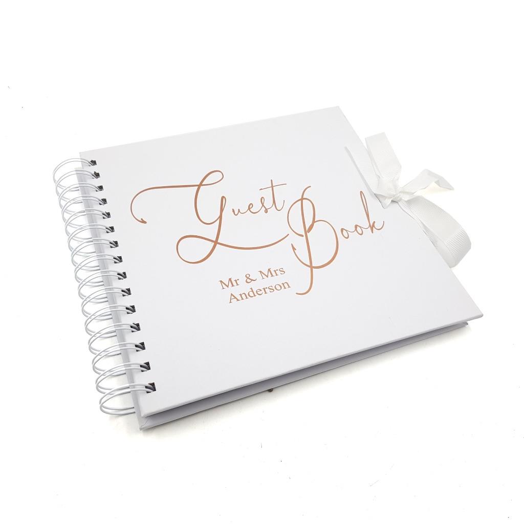 ukgiftstoreonline Personalised White Wedding Guest Book Wooden Engraving Mr and Mrs 