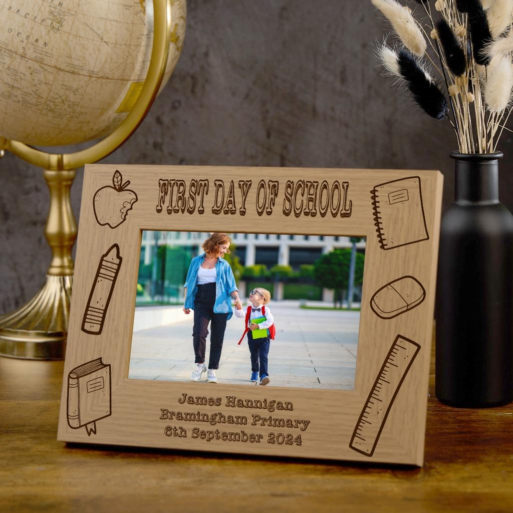 Personalised First Day Of School Photo Frame Engraved With Emblems - Picture 5 of 6