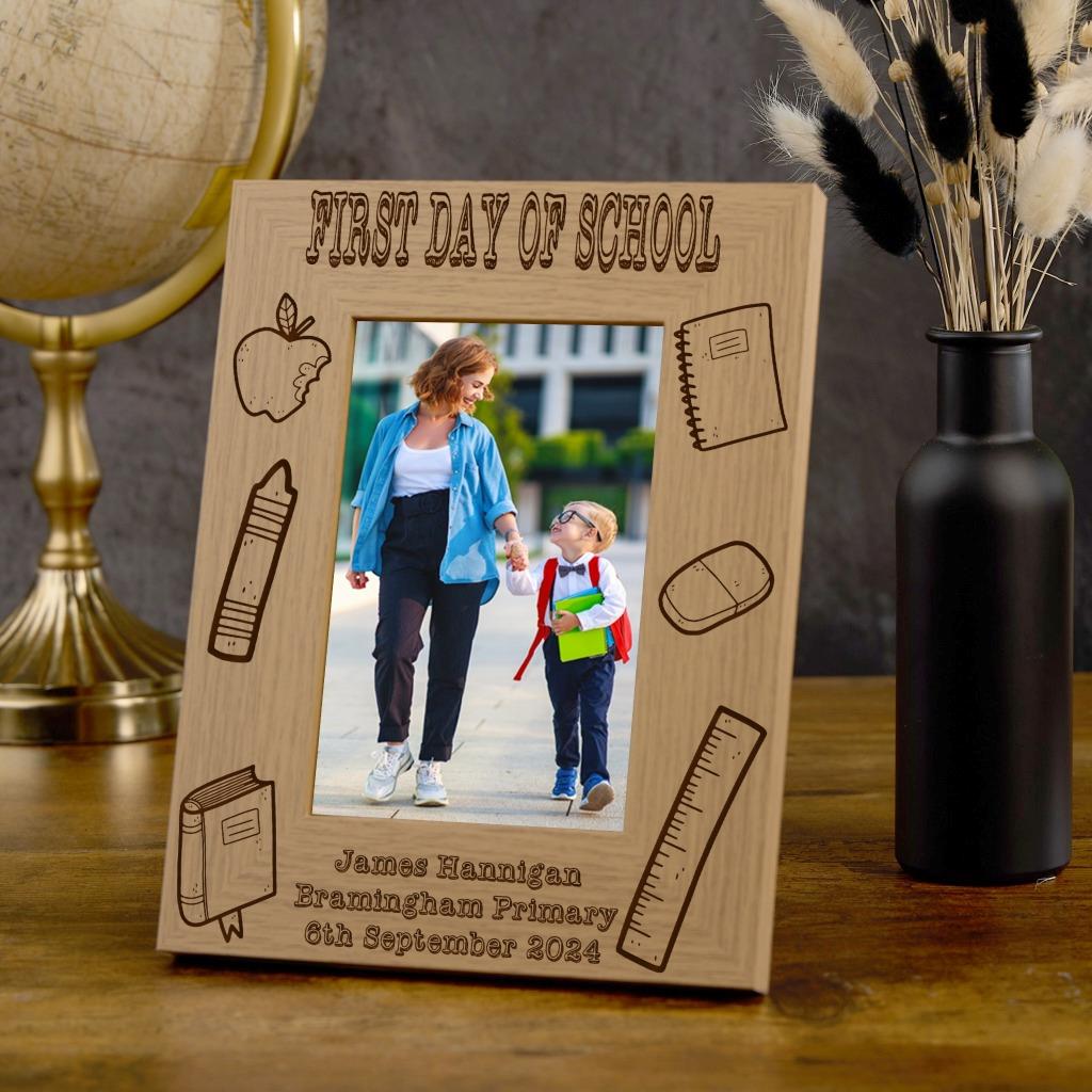 Personalised First Day Of School Photo Frame Engraved With Emblems - Picture 6 of 6