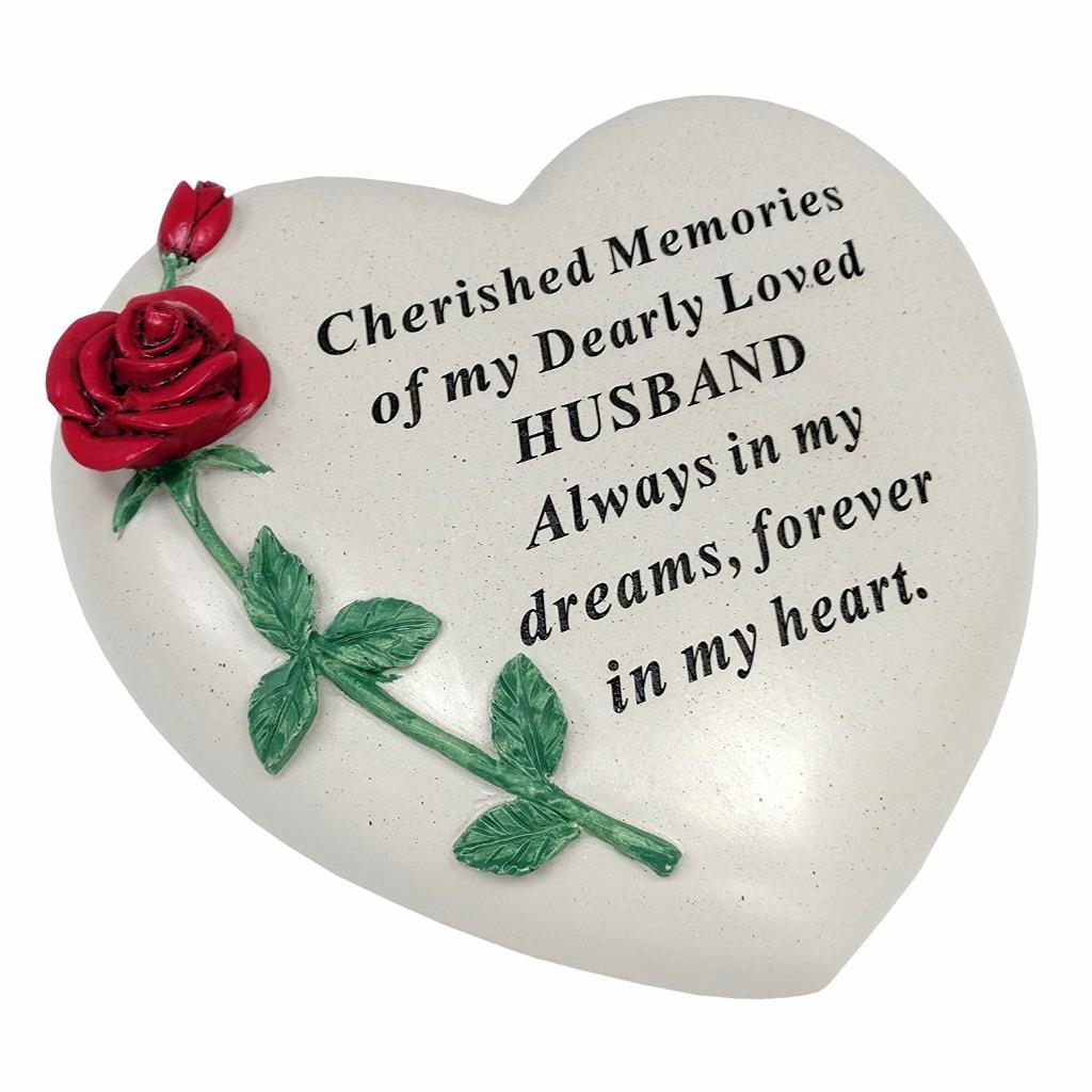 Large Husband Red Rose Heart Stone Graveside Memorial Scroll Ornament