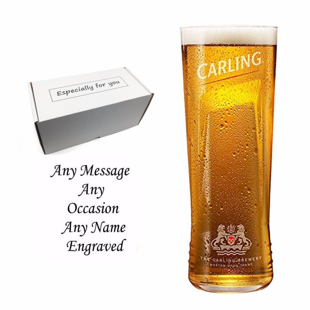 Personalised Engraved Branded 1 pint Carling Lager Beer Glass With Free Gift Box 