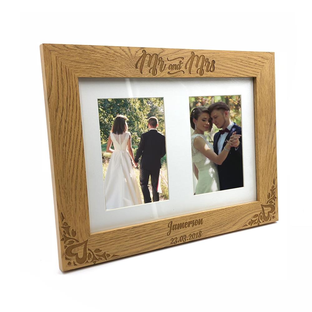 Personalised Engraved Mr and Mrs Wooden Photo Frame Wedding Gift FW139
