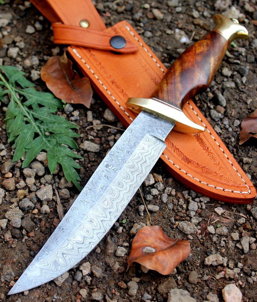 Damascus Knife Custom Handmade - 13.00 Inches Rose Wood Handle Bowie | eBay
