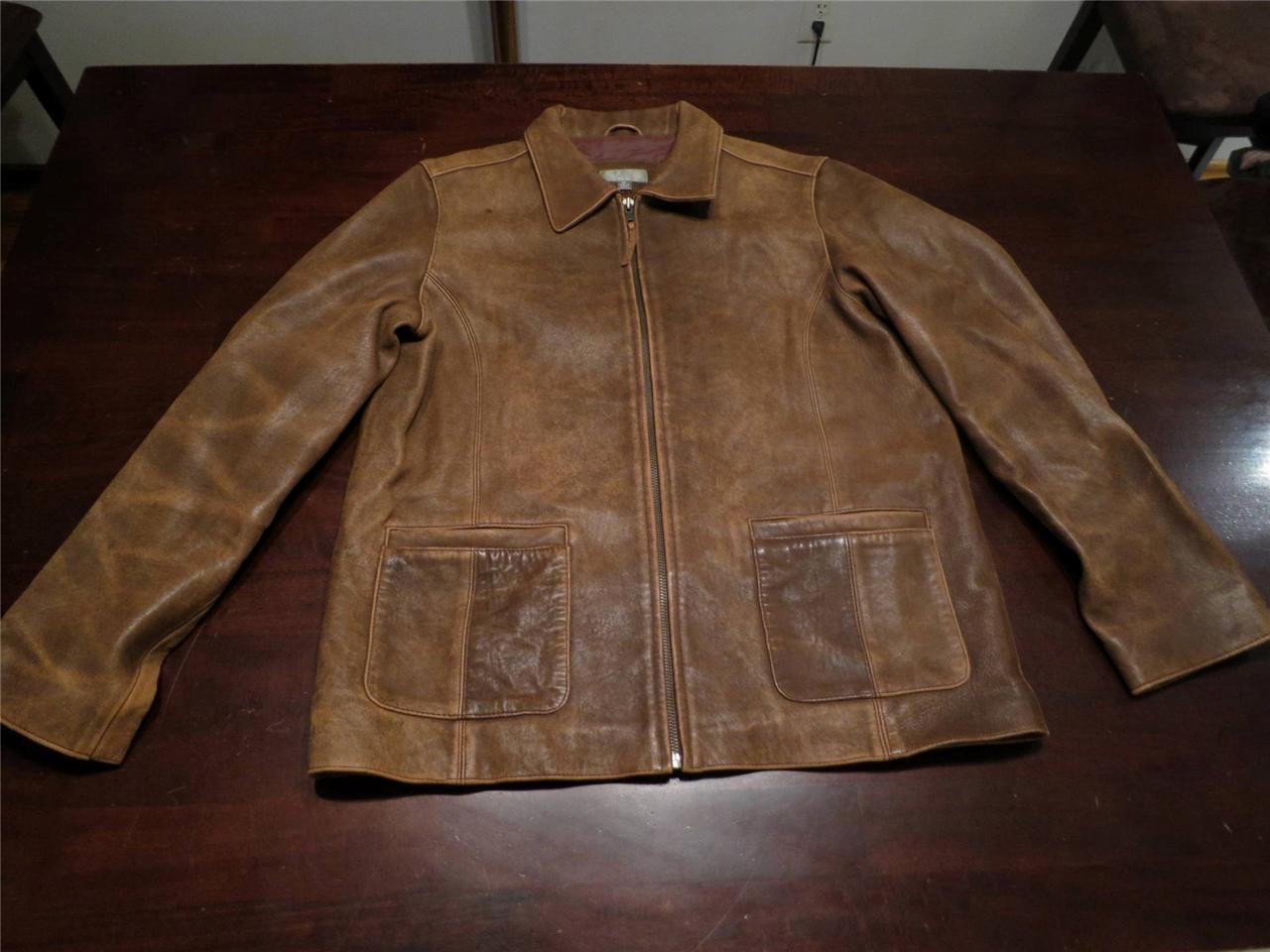 Mint EUC Territory Ahead Womens Distressed Brown Leather Jacket Car ...