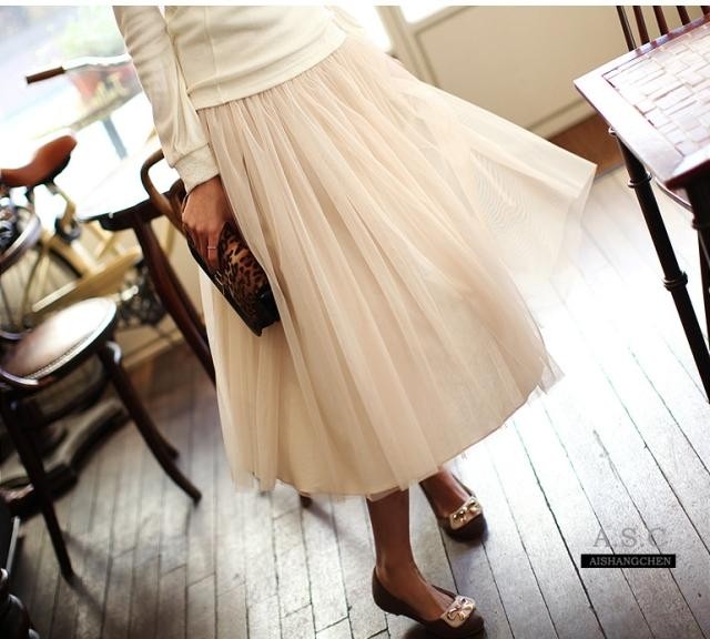 Cream-colored Summer Long Skirt Net Yarn Bohemia Women Long Dress ...