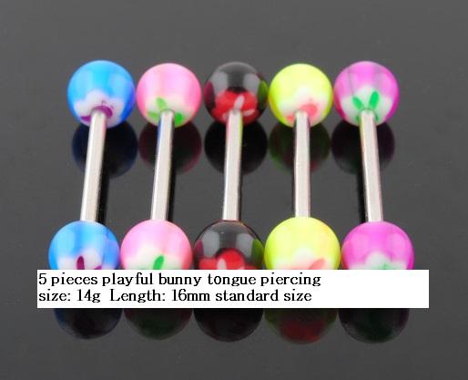 14g 16mm Regular Straight Tongue Ring Barbell Piercing Playful 14g 16mm Regular Straight Tongue Ring