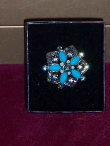 Heidi Daus Turquoise Corsage for the Hand ring Size 8 New with Box & Tag