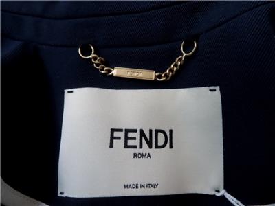 Fendi Navy Blue 100% Wool Logo Buttons Long Sleeve Blazer