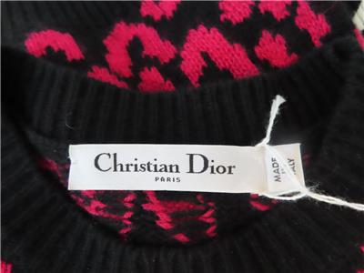 Christian Dior Black/Pink Leopard Print Short Slv Cashmere Sweater