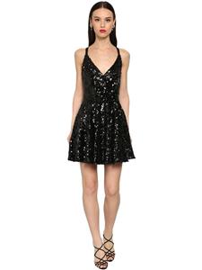 NWT Dolce & Gabbana Black Sequin Flared Cross-Back Mini