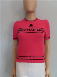 Christian Dior Hot Pink Logo Band/Star Short Sleeve Sweater