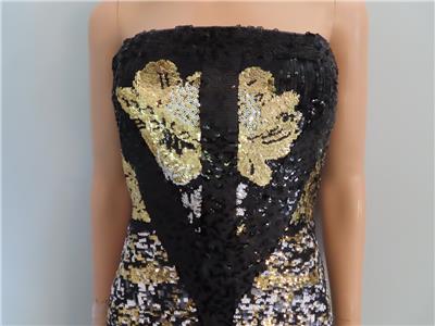 Louis Vuitton Black/Gold/White Sequin Strapless Dress F 36