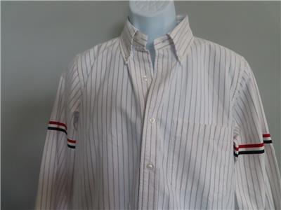 Thom Browne White Logo Band Striped Mens Shirt Size 1 $490 Thom Browne White Logo Band Striped Mens Shirt Size 1 $490