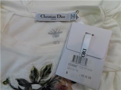 Dior★素敵!Floral Applique Flutter Sleeve T-Shirt NWT Christian Dior Soft White/Floral Applique Flutter Short