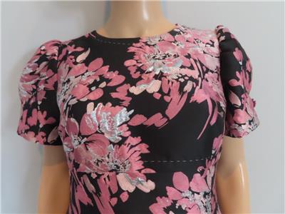 Dolce & Gabbana Black/Pink/Silver Floral Jacquard Short Slv Dolce & Gabbana Black/Pink/Silver Floral Jacquard Short Slv