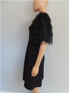 NWT Valentino Black/Sheer Tulle Short Sleeve A-Line Dress
