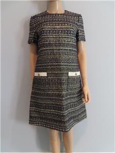 VALENTINO Navy/Gold Tweed Short Slv Dress 42/US 6 | eBay