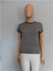 Christian Dior Black//White Houndstooth Knit Short Slv Sweater F