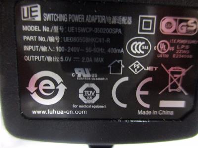 Lot of 2 Fuhua Switching Power Adaptor UE15WCP-050200SPA UE080508HKCN1-R