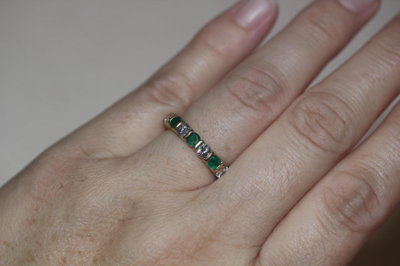 Fine 18K Yellow Gold Diamond Emerald Eternity Band Anniversary ring