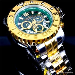 Men s Invicta Sea Hunter Gen II Green 2 Tone Gold Plated 70mm