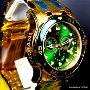 Mens Invicta Pro Diver Scuba 18kt Gold Plated Chronograph Green 48mm ...