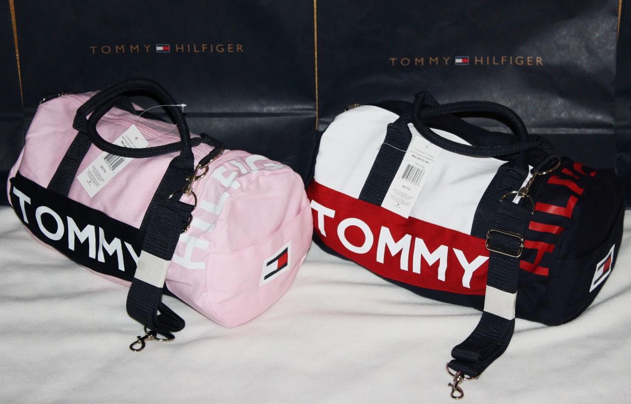 NWT TOMMY HILFIGER SMALL MINI duffle gym bag NAVY PINK !!! SALE !!! | eBay