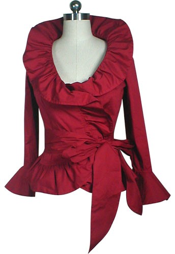 WOMENS RED BLOUSE FRILL RUFFLE WRAP AROUND RETRO VINTAGE NEW GOTHIC ...