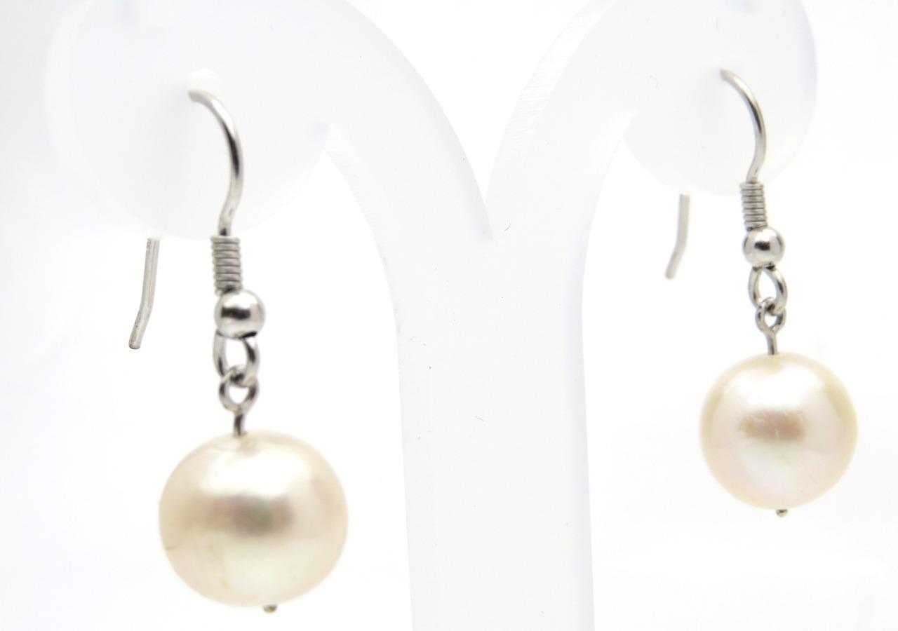 New 11mm Real Pearl 9ct White Gold Drop Dangle Earrings Uk Made 11mm Real Pearl 9ct White Gold Drop Dangle Earrings Uk Made Hallmark