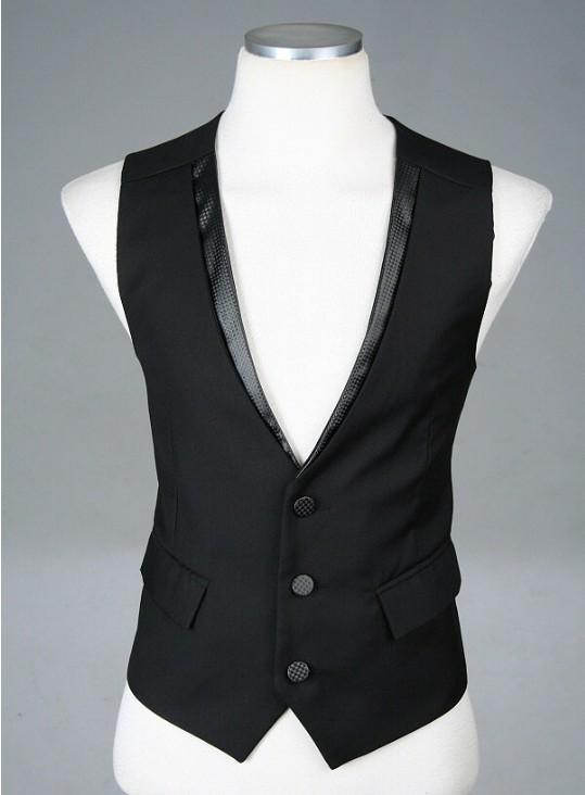 One button Men's slim black three-piece suit coat pants vest UK style ...