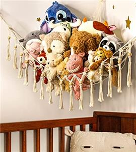 Stuffed Animal Storage Net Hammock – 78 Inch Macrame Toy Holder With Clips For Bedroom