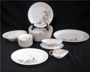 28 Pc Noritake M China Orchid with Blue Flowers & Gold ...