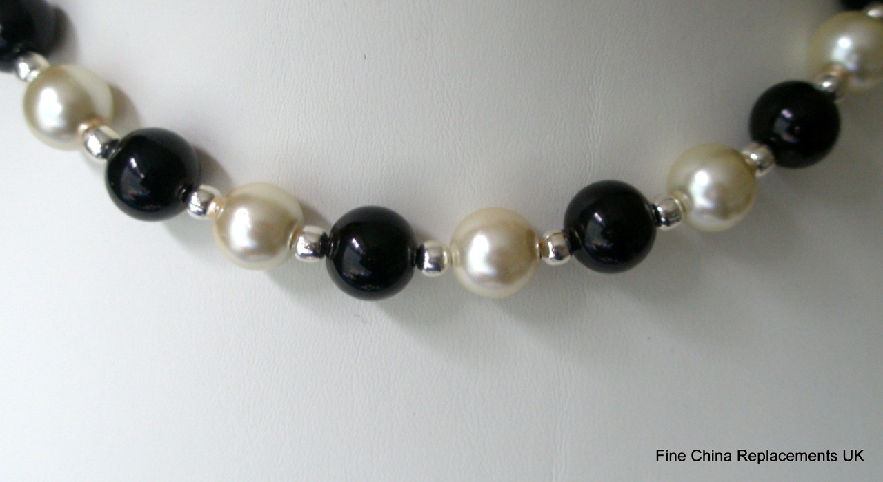 Two Tone Glass Faux Pearl Necklace, Earrings and Charm Bracelet ...