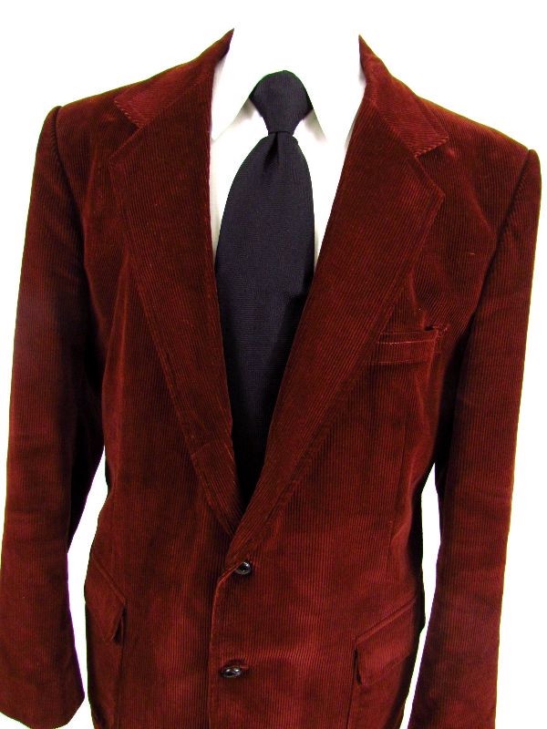 vintage mens red brown CORDUROY BLAZER jacket sport coat cotton retro ...