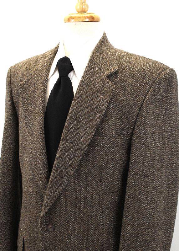 vintage mens brown HERRINGBONE TWEED jacket blazer sport coat lambs ...