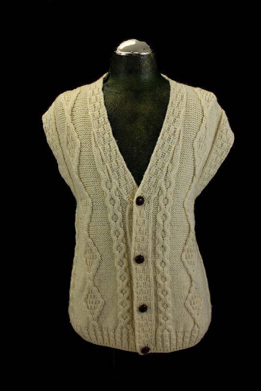 mens ivory LL BEAN IRISH FISHERMAN sweater vest IRELAND knit wool ...