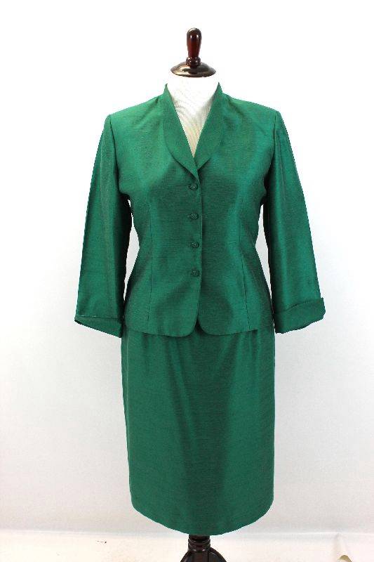womens green LE SUIT 2pc SKIRT SUIT jacket blazer 4btn formal evening ...