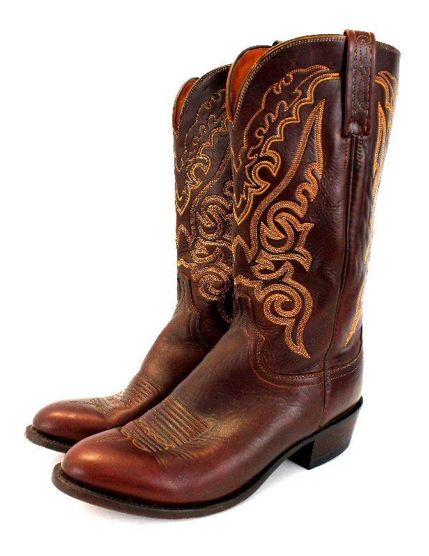 mens brown LUCCHESE 1883 cowboy western boots goatskin leather classic ...