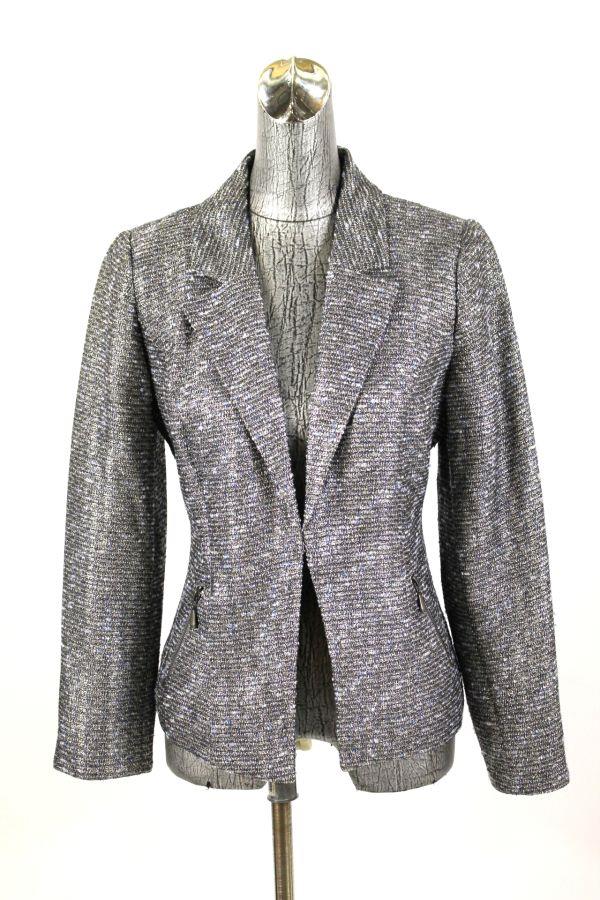 NEW womens metallic silver CHICOS blazer jacket shimmer evening ...