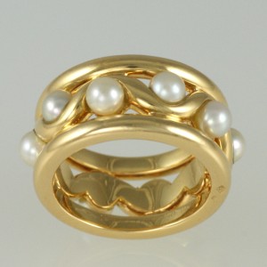 Vintage Chaumet 18ct gold cultured pearl ring signed & numbered CHAUMET ...