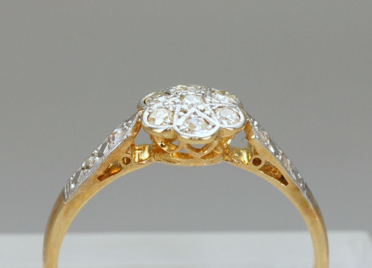 Antique 18ct Gold & Plat Diamond Edwardian Cluster Ring Vintage Daisy