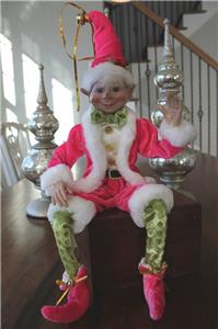 Elf Raz Elf Shelf Sitter Poseable 18" Pink White Fur Jester Santa Elf New