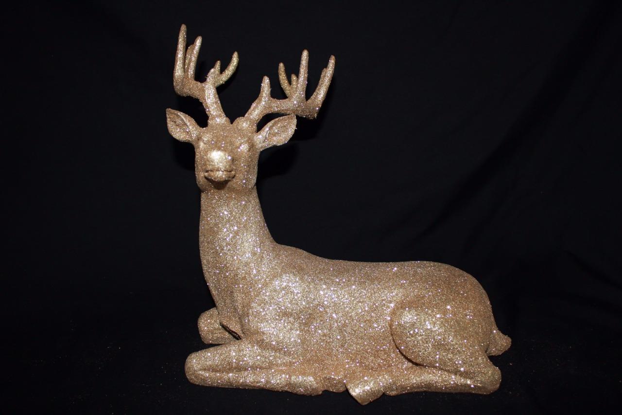 Reindeer Statue Deer Statue New Set/2 Gold Glitter Christmas 18.5" Raz