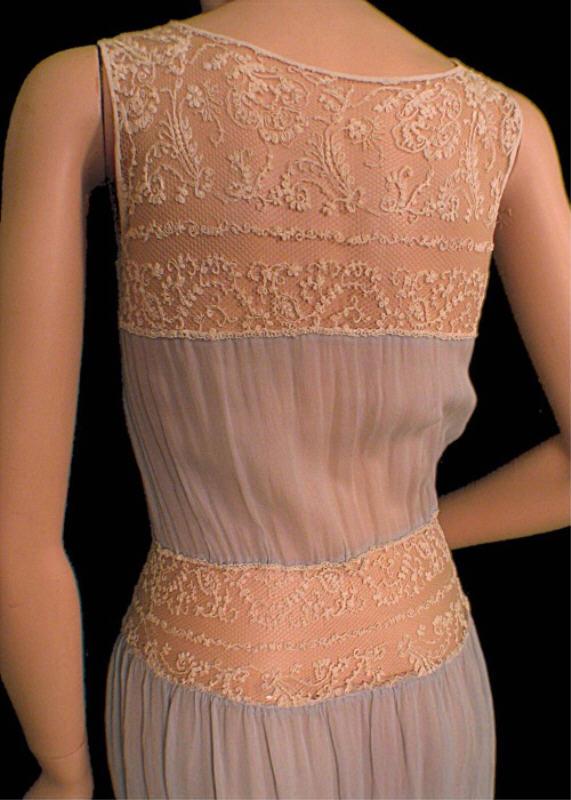Vtg 20s Antique Hand Embroidered Sheer Net Slip Dress Edwardian Chiffon ...