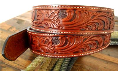 Nocona Western Mens Belt Leather Tooled Floral