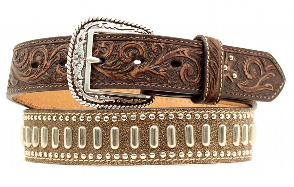 Ariat Western Mens Belt Leather Tooled Cross Studs Brown A1012602 | eBay
