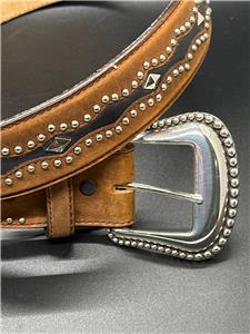 Justin Brown Western Studded Leather Belt 34
